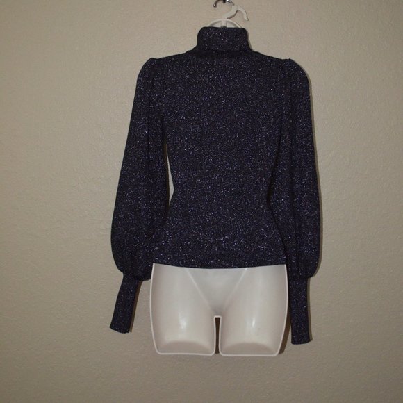 Sz XS A.L.C. Black Purple Metallic Shiny Puff Long Sleeve Turtleneck Sweater - Picture 7 of 8